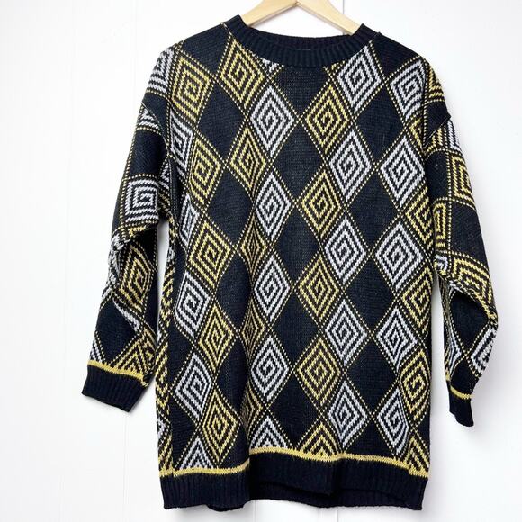 Vintage 90s Black Yellow Pullover Oversized Sweater Women’s Size Small - Picture 1 of 8